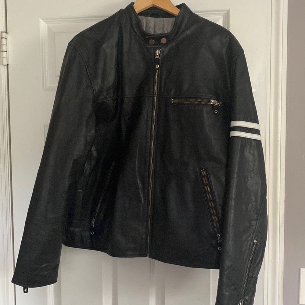 Black men’s leather motorcycle jacket